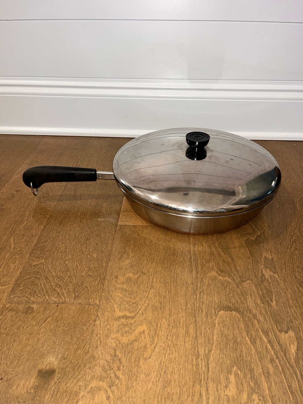 Vintage Revere Ware 12 Inch Stainless Steel Copper Clad Bottom Skillet W/Lid:USA